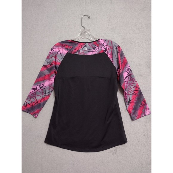 FILO Athletic Tee Women's Small Stretchy 1/4 Zip Black Red Pink Geometric Print - Picture 2 of 11
